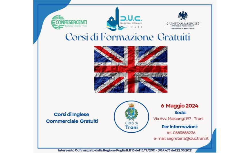 Lunedì 6 maggio parte il corso di INGLESE Commerciale. QUI informazioni 