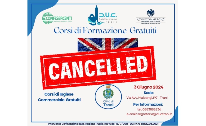 ANNULLAMENTO LEZIONE CORSO INGLESE INTERMEDIO 3 GIUGNO 2024