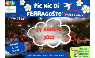 14 Agosto ore 19:30 Pic nic di Ferragosto  al Parco di  Santa Geffa